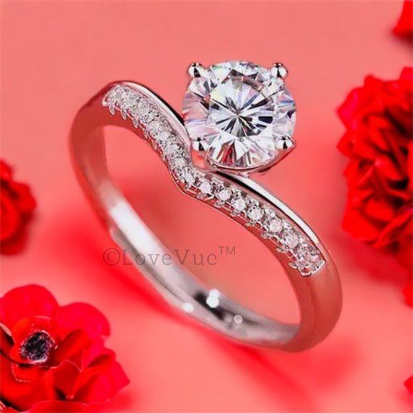 Jewelry - Certified 1ct. t.w. Diamond Moissanite Solitaire Chevron Engagement Wedding Ring
